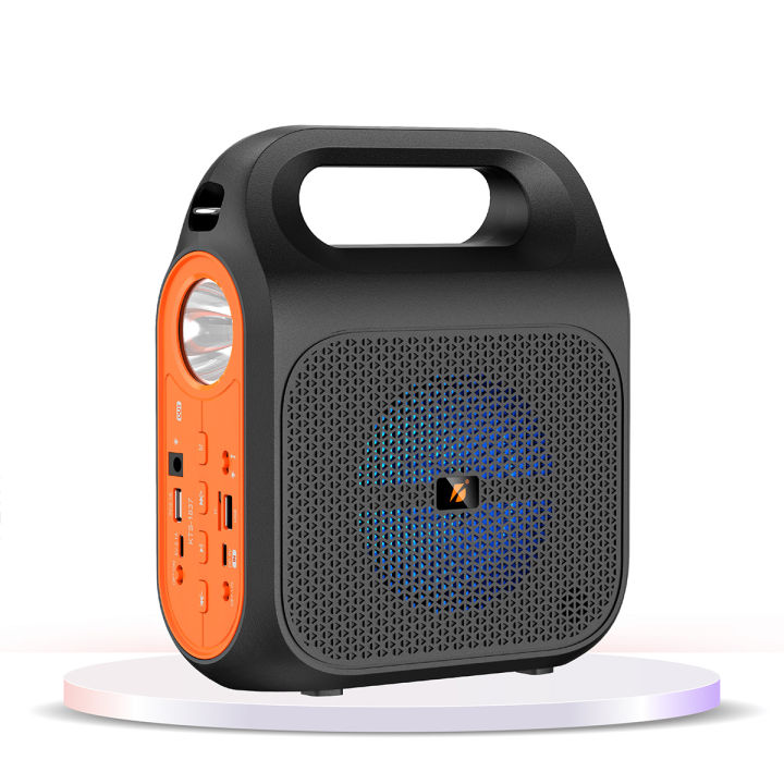 KTS 1837 Portable Bluetooth Speaker 4 Inch with LED Light FM Radio USB SD Card Support and Solar Charging
