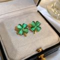 Fashion Korean Style Green Heart Clover Stud Earrings for Women Temperament Girls Jewelry for Lady.