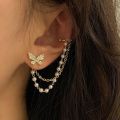 Ladies Fashion Rhinestone Butterfly Chain Earrings Punk Personality All-match Exquisite Asymmetrical Ear Clip. 