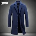 2024 Spring Autumn New Long Cotton Coat New Wool Blend Pure Color Casual Business Fashion Men's Clothing Slim Windbreaker Jacket. 