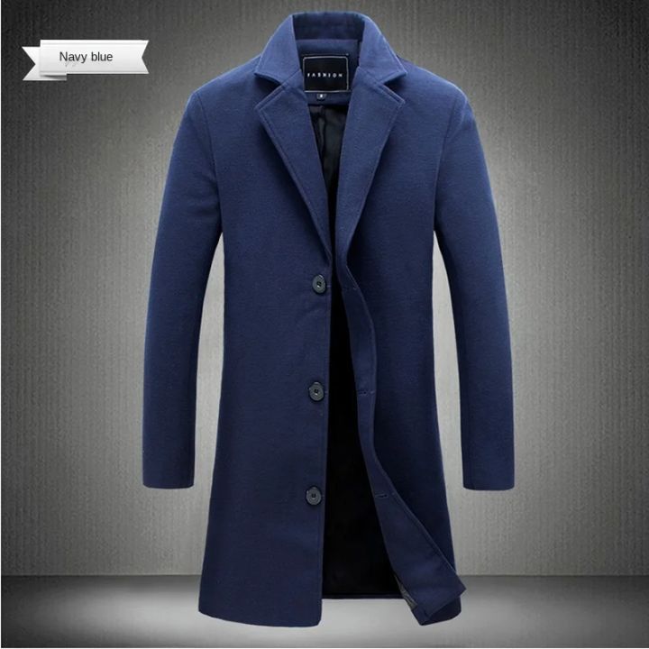 2024%20Spring%20Autumn%20New%20Long%20Cotton%20Coat%20New%20Wool%20Blend%20Pure%20Color%20Casual%20Business%20Fashion%20Men's%20Clothing%20Slim%20Windbreaker%20Jacket%20-%20Image%204