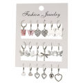 9 Pcs Cute Butterfly Heart Drop Earrings Set Fashion Gold Silver Color Girls Geometric Metal Acrylic Earrings 2024 Jewelry .