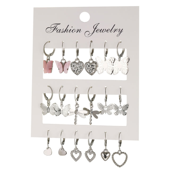 9%20Pcs%20Cute%20Butterfly%20Heart%20Drop%20Earrings%20Set%20Fashion%20Gold%20Silver%20Color%20Girls%20Geometric%20Metal%20Acrylic%20Earrings%202024%20Jewelry%20%20-%20Image%204