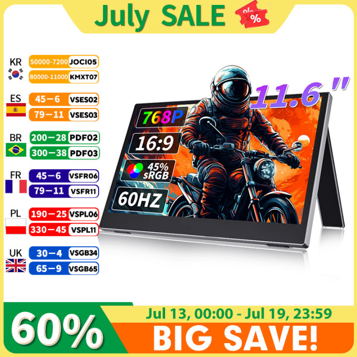 HGFRTEE 11.6 inch Portable Monitor with USB-C & Mini HDMI Plug and Play for PC and Phone PS4 Xbox Switch