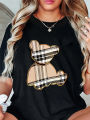 Women's Sporty Casual Striped Bear Print T-Shirt - Breathable Moisture-Wicking Lightweight Soft  Round Neck Short Sleeve Top. 