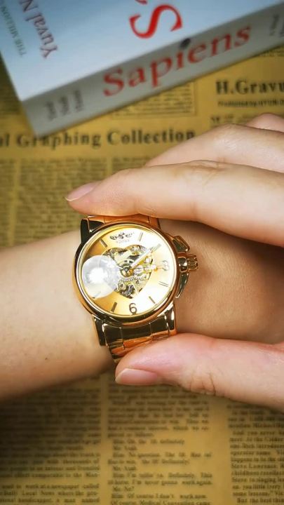 WINNER Fashion Skeleton Watch for Women Elegant Luxury Brand Automatic Mechanical Ladies Watches Gold Stainless Steel Strap 2023