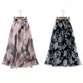 2024 Summer Print Floral Skirts For Women Casual Loose Elastic Waist Plus Size Skirt Belt A-line Chiffon Beach Saias Midi Femme.