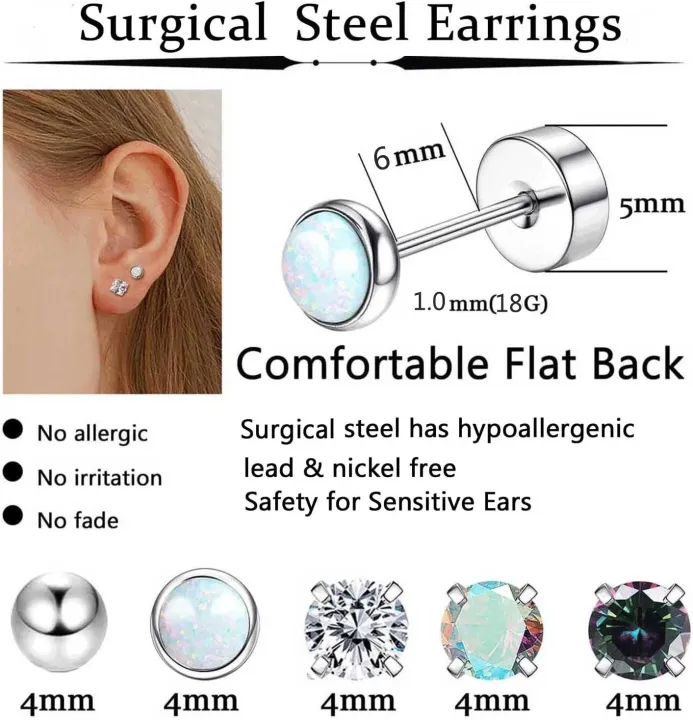 Hypoallergenic%2018G%20Stainless%20Steel%20Stud%20Hoop%20Earrings%20Set%20for%20Women%20Men%20CZ%20Flat%20Back%20Earrings%20Cartilage%20Earrings%20Hoop%20Stud%20-%20Image%205