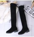 2025 Faux Suede Female Heels Autumn Winter Elastic Knee-high Boots for Women Tube Lace-up Thigh Boots Black Botas.