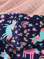 Autumn And Winter Girls' Unicorn Flower Printed Jacket With Plush Insulation Long Sleeved Casual Hooded Jacket.