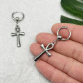 Egyptian Ankh Cross Drop Earrings Religious Key of Life Symbol Stainless Steel Hoop Earrings for Women Men.
