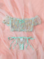 Sexy Fancy Lingerie Set 2 Pieces Transparent Halter Off Shoulder Women's Underwear Beautiful Daisy Print Bra And Panty Sets. 