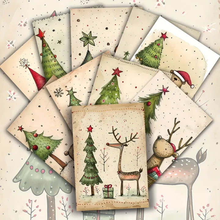 20%20Pieces%20of%20Vintage%20Cute%20Animal%20Christmas%20Tree%20Star%20Cards,%20Vintage%20Journal%20Paper,%20Gift%20Cards%20-%20Image%202