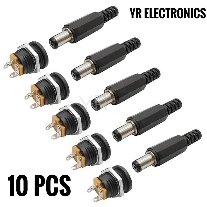 10PCS%20(5Pairs)%2012V%203A%205.5%20x%202.1mm%20Plastic%20Male%20Plugs%20DC022%20DC%20Power%20Socket%20Female%20Jack%20Screw%20Nut%20Panel%20-%20Image%202