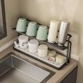 2 layer Bottle Drying Rack Cups Storage Rack with Drain Tray, Mug Organizer for Kitchen, Coffee Mug Holder for Kitchen Counter. 