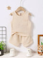 Baby Boy Fashionable Casual Summer Top And Shorts Set In Textured Fabric With Pockets. 