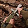 Stainless Steel 7-in-1 Multifunctional Tableware Set for Outdoor Activities - Perfect for Picnics, Camping, Hiking, and Travel. 
