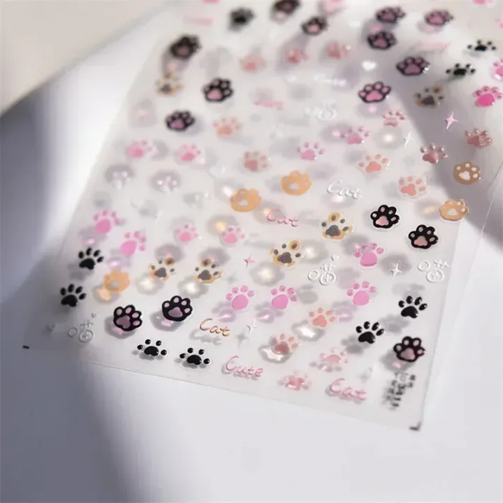Cute%20Jelly%20Pink%20Cat%20Paw%20Print%20Lovely%20Kitty%20Puppy%20Dog%20Cartoon%205D%20Embossed%20Relief%20Self%20Adhesive%20Nail%20Art%20Sticker%203D%20Manicure%20Decal%20-%20Image%206