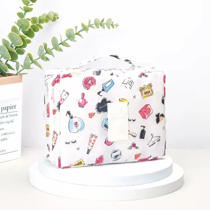 Travel Makeup Bag For Women Waterproof Large Cosmetic Organizer White AOP Style