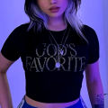 Rhinestones Aesthetic God's Favorite Women Y2k Clothes Vintage Tops Fairy Grunge Graphic T Shirts Slim Short Sleeve Crop Top. 
