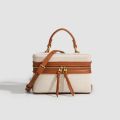 2025 new niche design retro canvas patchwork box bag versatile commuting handbag single shoulder crossbody;. 