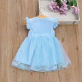 Girls' New Summer Little Flying Sleeve Cartoon Print Dress with Children's Patchwork Gradient Mesh Pengpeng Princess Dress. 