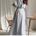 Autumn Winter Casual Women Hooded Cotton Long Dress Long Sleeved Pullover Solid Hoodie Shirring A-Line Floor-Length Rib Dresses.