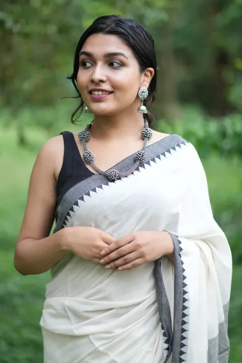 White Saree# Indian Cotton Saree # Kerala White Gold Border# With Blouse