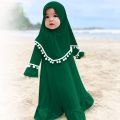 Baby Girls Dress Muslim Clothes for 12 Rabi-ul-Awal. Kids Long Sleeve Abaya with Hijab Two Piece set. 