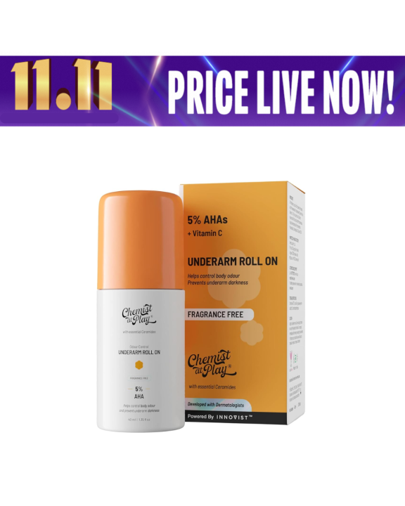 Chemist At Play Under Arm Roll On - Fragrance Free - 40ML (5% AHAs + Vitamin C)