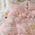 3 Piece Sheet Set pink plaid duvet cover Set , comfortable Bedding Set Bedspread for All Season.