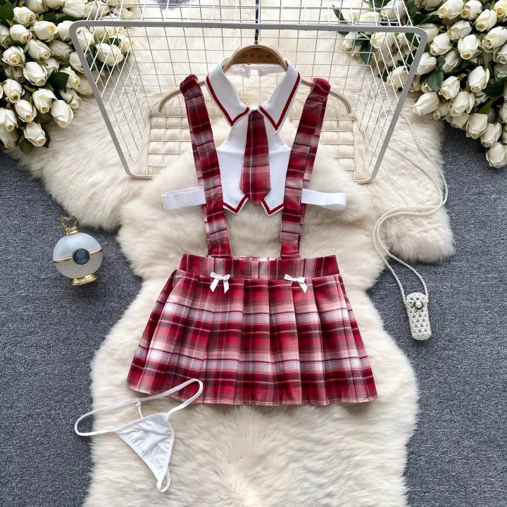 Girls%20%20Cute%20Japanese%20JK%20Uniform%20%20Mini%20Checkered%20Strap%20Skirt%20Off%20Shoulder%20High%20Waist%20Elastic%20Cosplay%20Dress%20Hot%20Sweet%20Pajama%20-%20Image%203