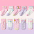 5 Pairs of Children's Floor Socks with Lace, Heart-Shaped Unicorn Pattern, for Boys and Girls, Baby Toddler Soft-Soled Shoes, Indoor Non-Slip Rainbow Pony Mid-Tube Socks, Suitable for Casual Daily Life. 