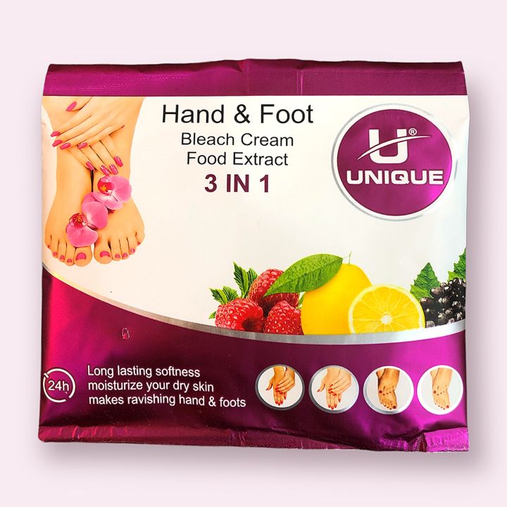 3in1 Hand & Foot Bleach Cream By Unique Sachet Pack For All Skin Types (5 Sachets Deal)