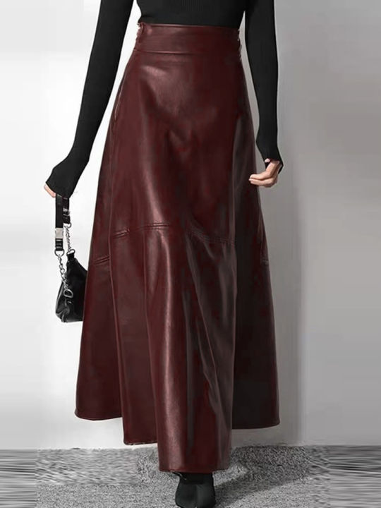 ZANZEA%20Women's%20PU%20Leather%20Maxi%20Skirt%202025%20Autumn%20Elegant%20OL%20Long%20Saias%20Fashion%20Solid%20Mujer%20Faldas%20Casual%20High%20Waist%20Zipper%20Jupe%20-%20Image%207