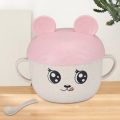 1 PCS Cute Cartoon Childrens Wheat Straw Tableware Set Food Bowl Soup Rice Bowl Kindergarten Tableware Bowl With Lid And Spoon. 