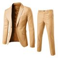 1 Set Men Blazer Pants Solid Color Long Sleeve Slim Fit Turndown Collar Temperament One Button Pockets Suit Set Men Clothes. 