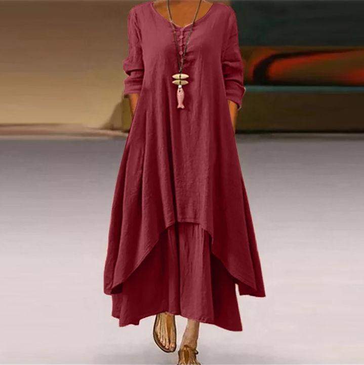 Cotton%20Women'S%20Casual%20Fashion%20Loose%20Long%20Dress%20With%20Button%20Solid%20Color%20Dresses%20-%20Image%207