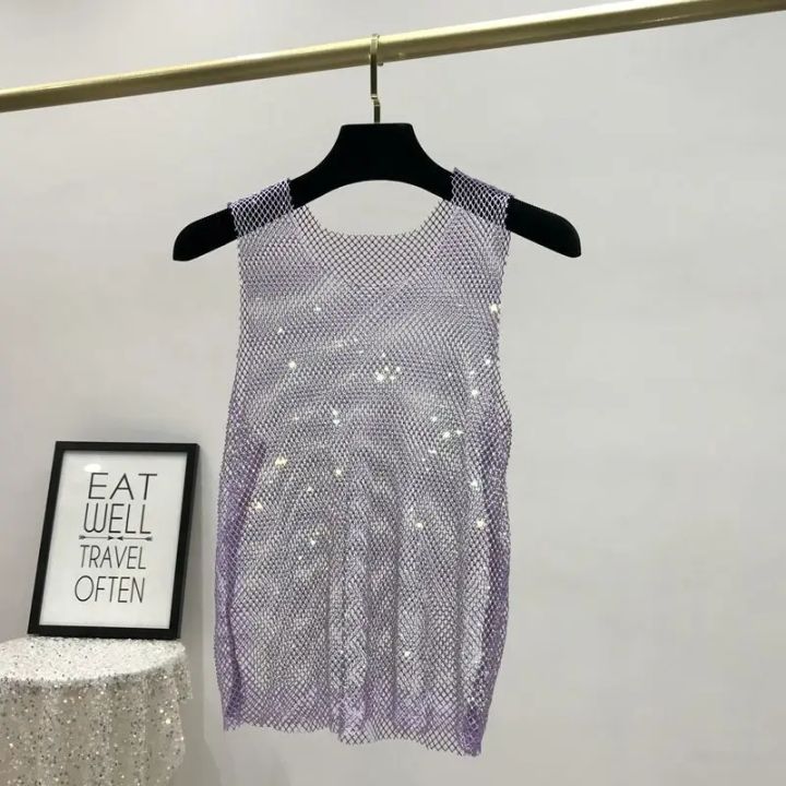 Y2k%20Hot%20Girl%20Vest%20Summer%20New%20Style%20Bright%20Hollow%20Hot%20Diamond%20Bling%20Top%20Super%20Fairy%20Thin%20Net%20Shirt%20Women's%20Trend%20-%20Image%206