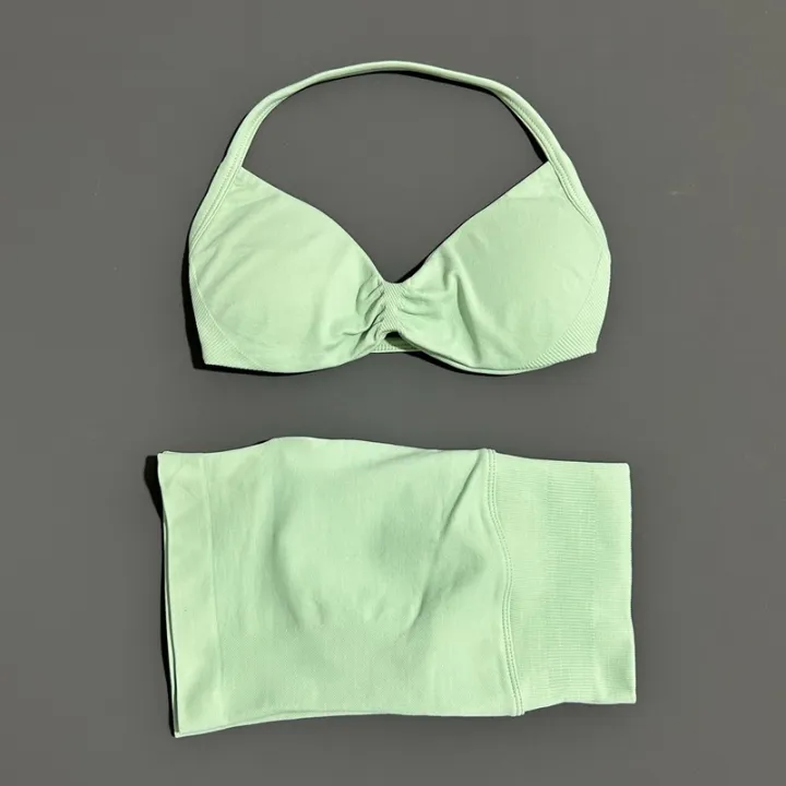 HISTELLO%20Gym%20Set%202%20Piece%20Women%20Strappy%20Yoga%20Bra%20Top%20Workout%20Scrunch%20Shorts%20Sports%20Suit%20Fitness%20Clothes%20Seamless%20Yoga%20Set%20-%20Image%207