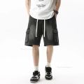 Summer Retro Fashion Denim Shorts for Men Loose Straight Leg Multi-pocket Short Jeans With Elastic Waist and Drawstring Male.