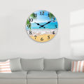 Light Luxury Beach Pattern Wooden Wall Clock for Living Room, Bedroom, Kitchen, Home Decoration, Silent Quartz Clock, Holiday Gift, 10 Inches, 12 Inches (No Battery) home decoration item.