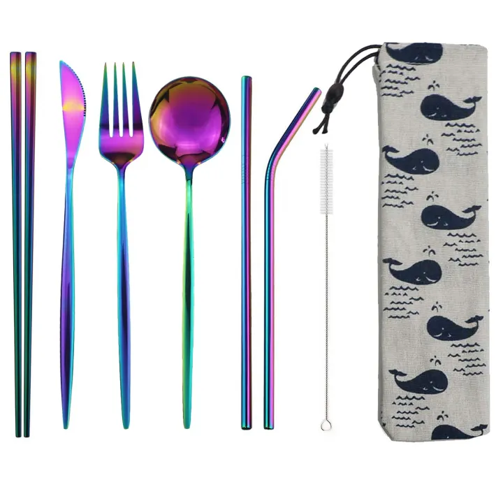 8pcs%20Dinneware%20Set%20Portable%20Travel%20Blue%20Cutlery%20Set%20Stainless%20Steel%20Knife%20Fork%20Spoon%20Chopsticks%20Straw%20Silverware%20with%20Pouch%20-%20Image%202