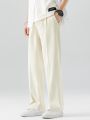 2023 New Summer Casual Pants Men Breathable Polyester Korean Fashion Semi-Wide Banded Waist Slacks Straight Loose Drape Trousers. 