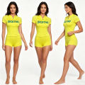  Street Contrasting Short Sleeve Zipper Top European American Spicy Girl Women's Tight Fitting Sports Shaping Shorts Set. 