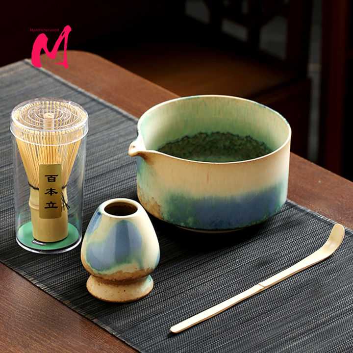 4PCS Japanese Matcha Set with Ceramic Bowl Bamboo Matcha Whisk Teaspoon Tea Sets Tea Lovers Tea-making Tools Accessories