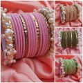 bangles for girls , Gajra bangles set , velvet bangles set with trendy Gajra kary , Gajra velvet glass bangles set for girls , velvet glass bangles for girls. 