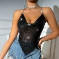 Women  Metal Sequined Tank Camis Summer Backless Glitter Beach Club Show Wear Tank Top Nightclub Party Chain Top. 