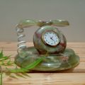 Multi Green Onyx Antique Telephone Set with Clock Decorative Home Accent. 