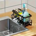 Sponge Holder for Kitchen Sink, Plastic Auto Draining Kitchen Sink Organizer, Sink Caddy with Removable Brush Holder. 
